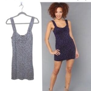Free People Jacquard Floral Mini Bodycon Tank Dress Gray Mauve Size Large